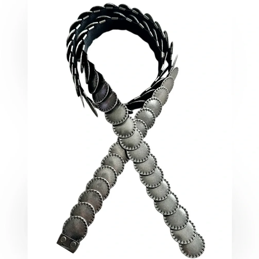 Metal Stretch Conchos Belt Hook Closure Silver Size Large / XL